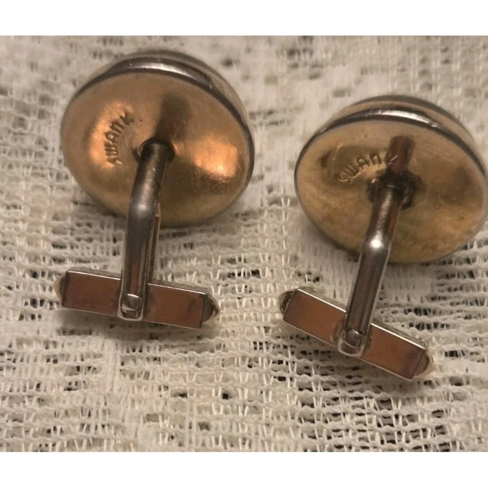 Swank Vintage Brown Cabochon Cufflinks Matching Tie Clip l